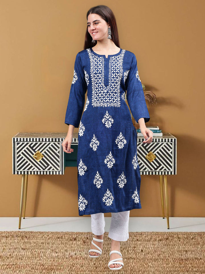 Navy-Blue-Rayon-Embroidered-Chikankari-Kurti