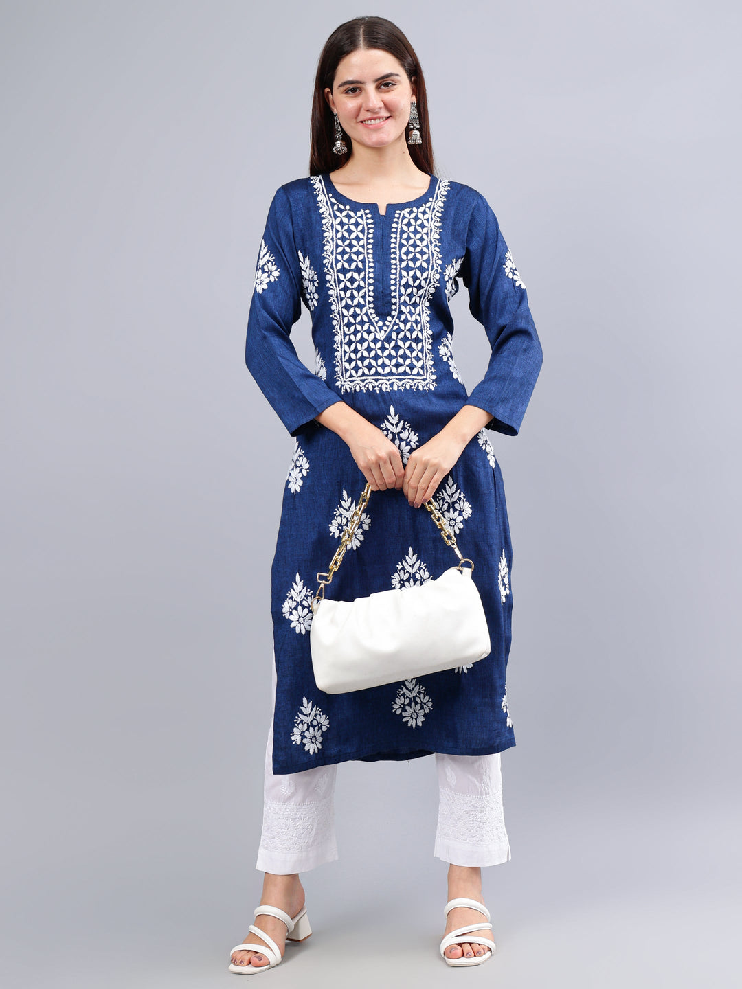 Navy-Blue-Rayon-Embroidered-Chikankari-Kurti