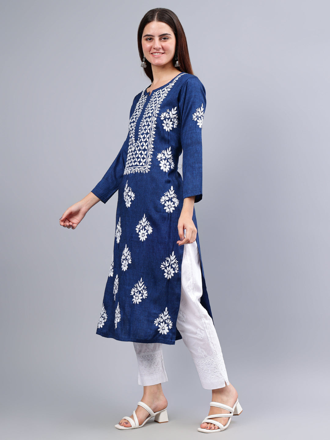 Navy-Blue-Rayon-Embroidered-Chikankari-Kurti