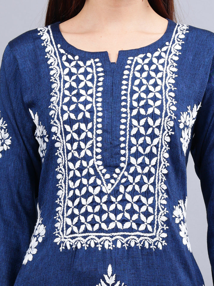 Navy-Blue-Rayon-Embroidered-Chikankari-Kurti