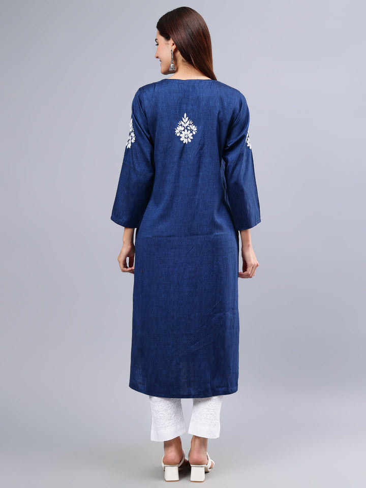 Navy-Blue-Rayon-Embroidered-Chikankari-Kurti