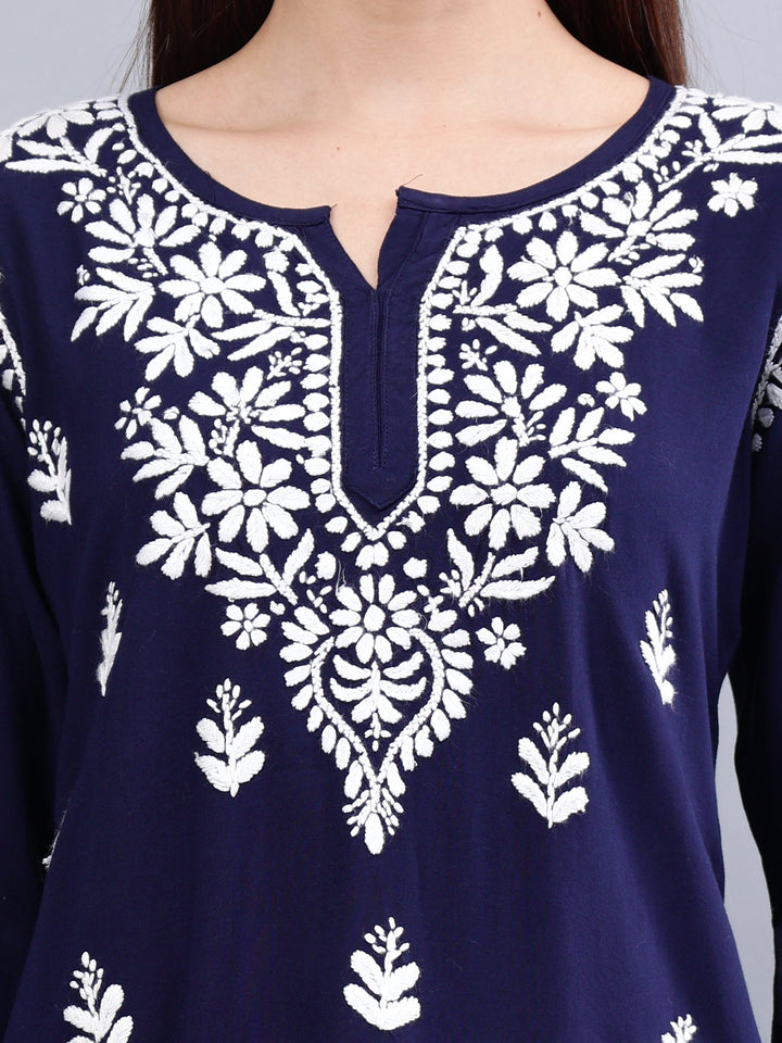 Navy-Blue-Rayon-Embroidered-Chikankari-Short-Tunic