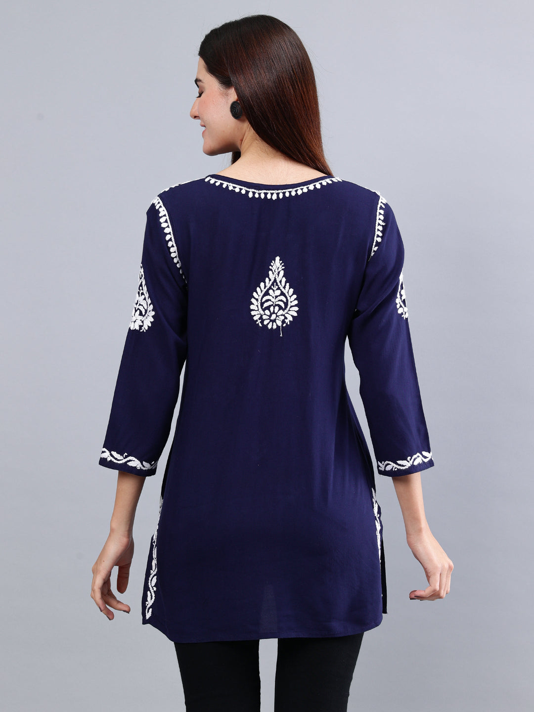 Navy-Blue-Rayon-Embroidered-Chikankari-Short-Tunic