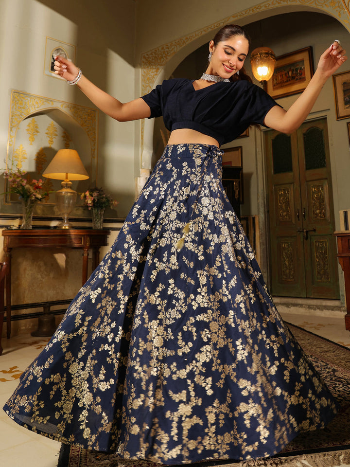 Navy-Blue-Silk-Blend-Solid-Lehenga-Set