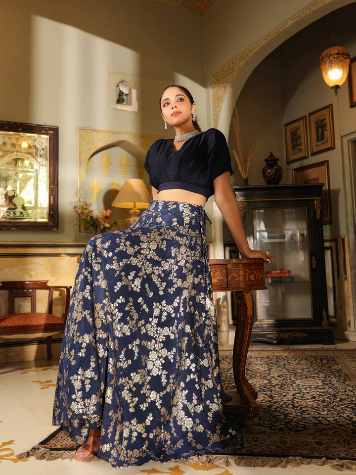 Navy-Blue-Silk-Blend-Solid-Lehenga-Set