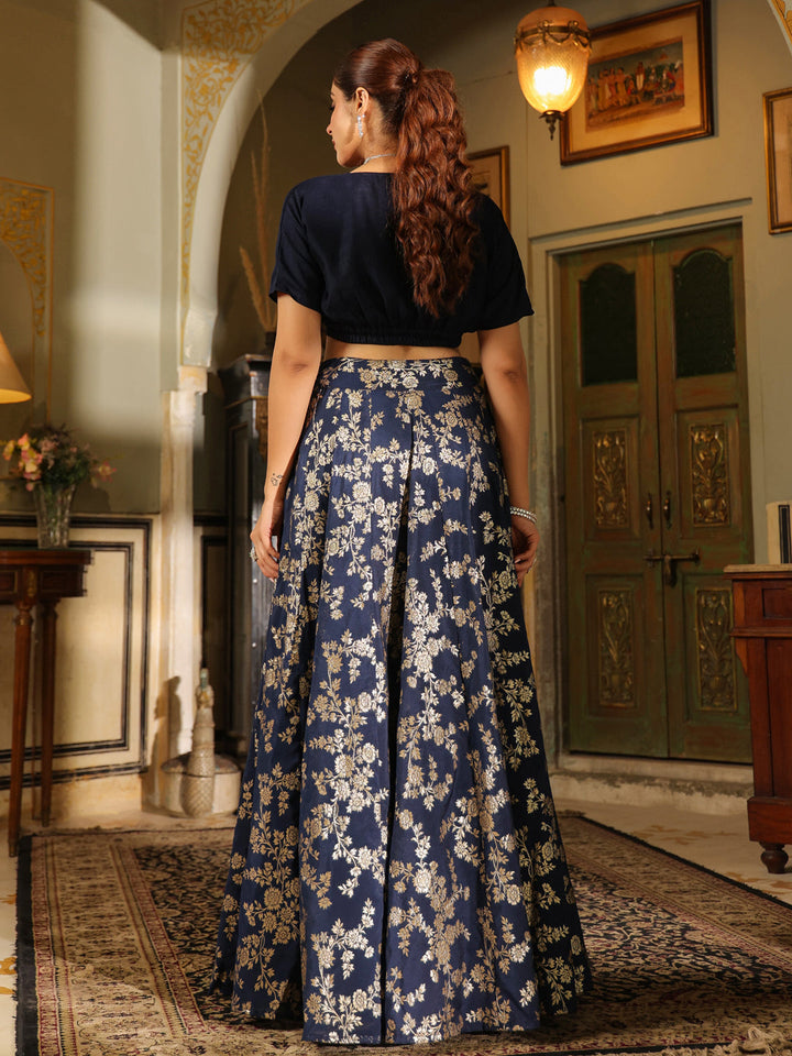 Navy-Blue-Silk-Blend-Solid-Lehenga-Set