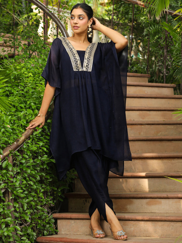 Navy-Blue-Silk-Blend-Yoke-Embroidery-Co-Ord-Set