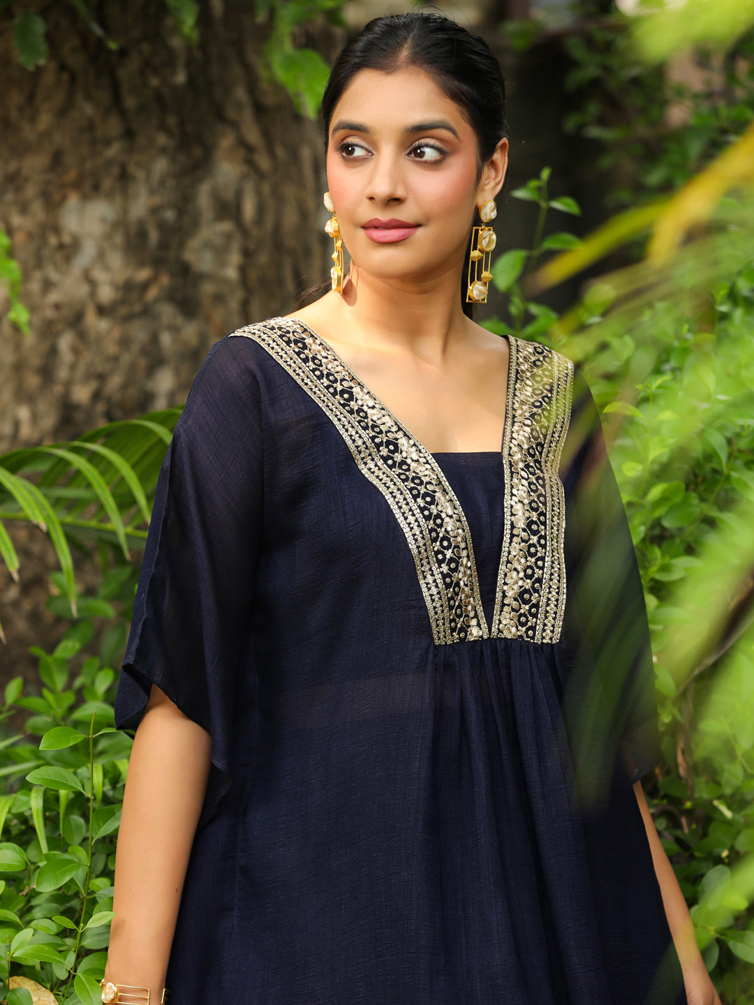 Navy-Blue-Silk-Blend-Yoke-Embroidery-Co-Ord-Set