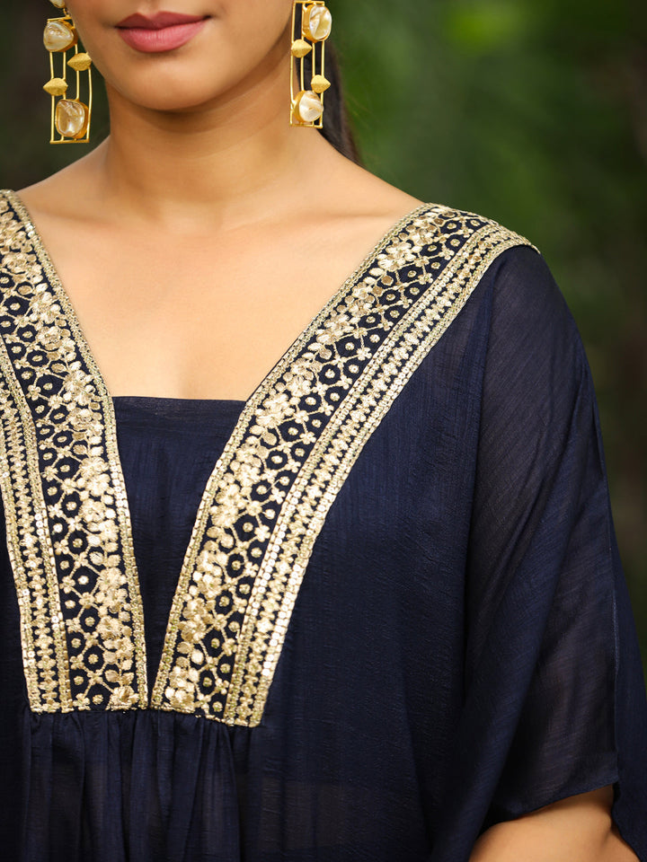 Navy-Blue-Silk-Blend-Yoke-Embroidery-Co-Ord-Set