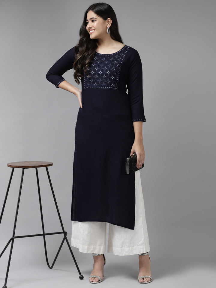 Navy-Blue-Viscose-Rayon-Embroidered-Kurta