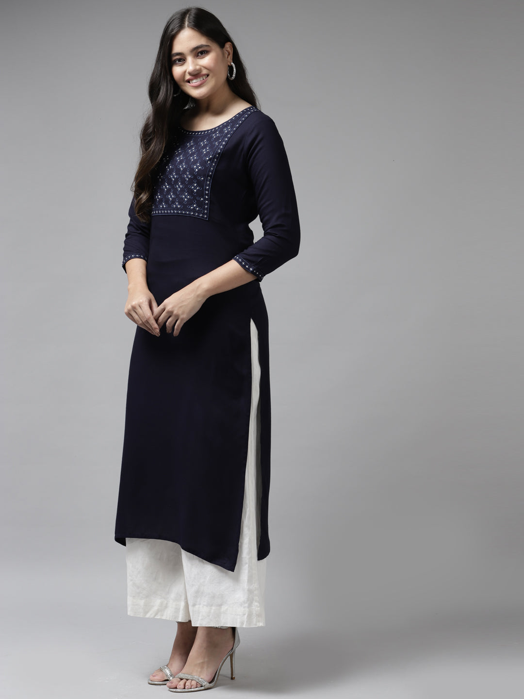 Navy-Blue-Viscose-Rayon-Embroidered-Kurta