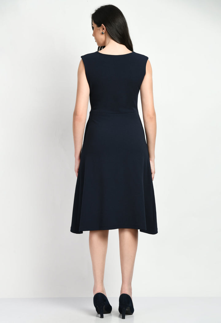 Navy-Blue-&-Pink-Cotton-Blend-Elegance-A-Line-Wrap-Dress