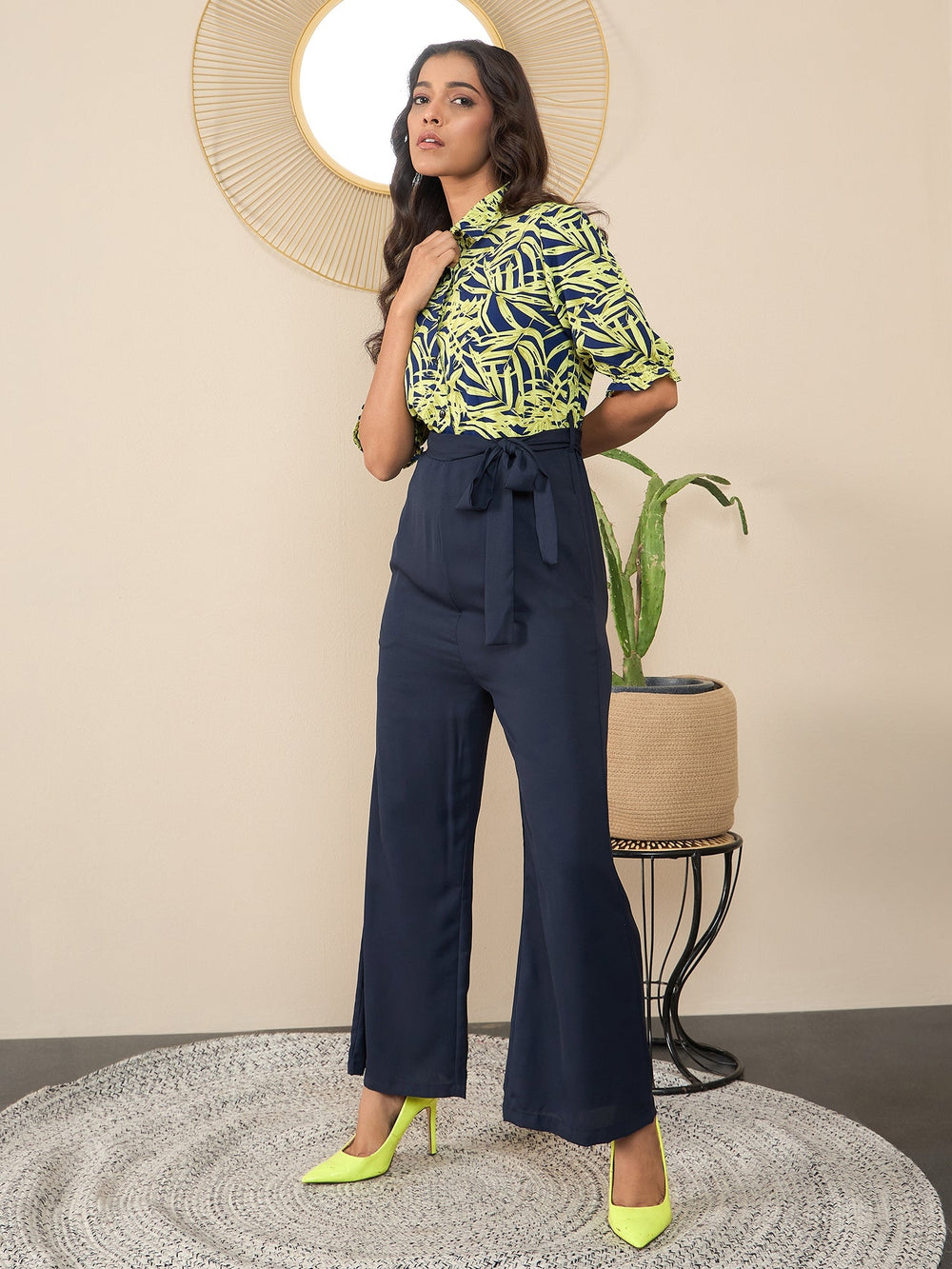 Navy-Blue-&-Yellow-Satin-&-Polyester-Printed-Jumpsuit