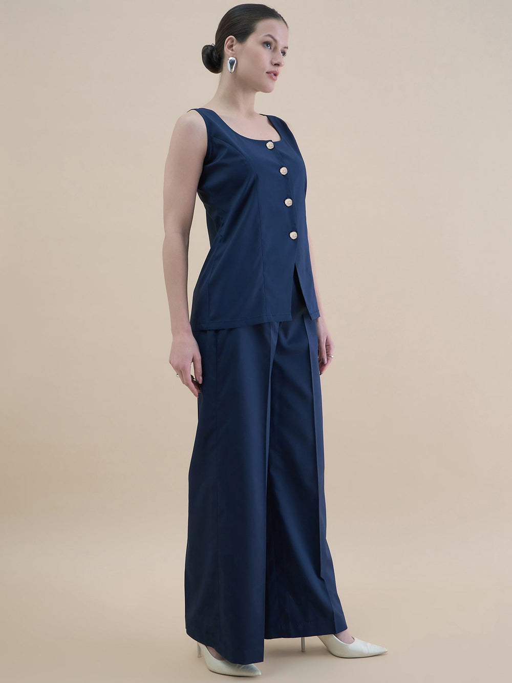 Navy-Blue-Cotton-Blend-U-Neck-Waistcoat-&-Straight-Fit-Co-Ord