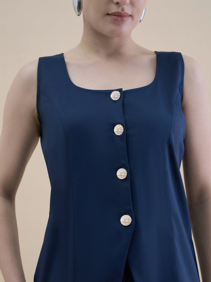 Navy-Blue-Cotton-Blend-U-Neck-Waistcoat-&-Straight-Fit-Co-Ord