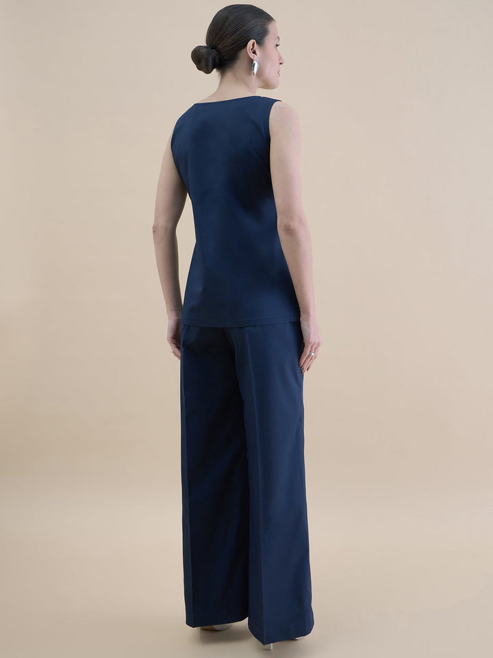 Navy-Blue-Cotton-Blend-U-Neck-Waistcoat-&-Straight-Fit-Co-Ord