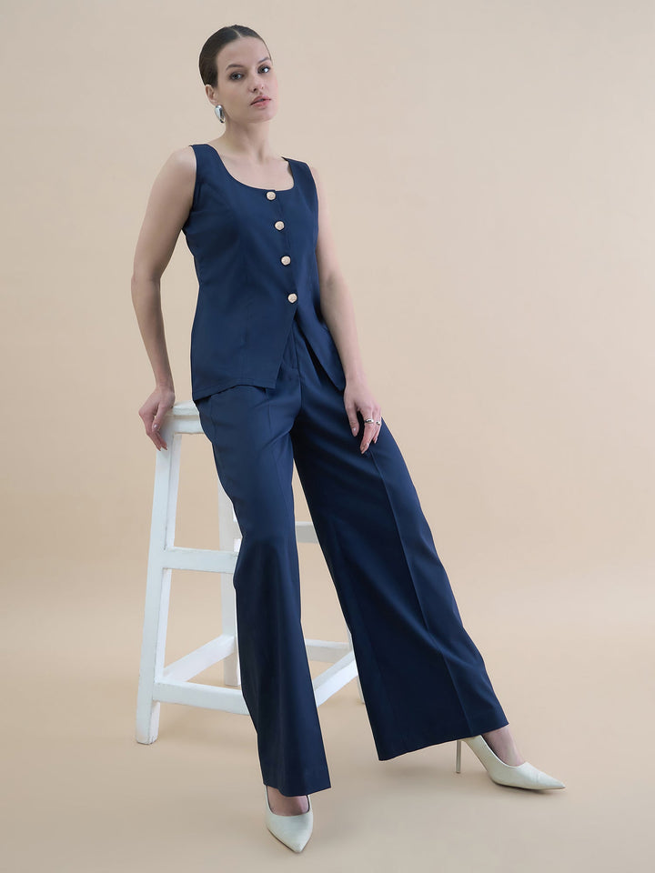Navy-Blue-Cotton-Blend-U-Neck-Waistcoat-&-Straight-Fit-Co-Ord
