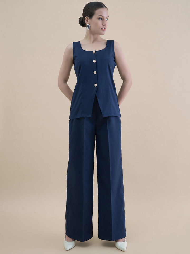 Navy-Blue-Cotton-Blend-U-Neck-Waistcoat-&-Straight-Fit-Co-Ord