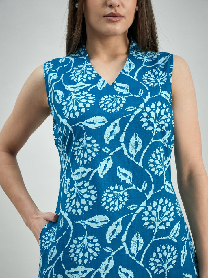 Navy-Blue-Cotton-Floral-Print-Relaxed-Fit-A-Line-Dress
