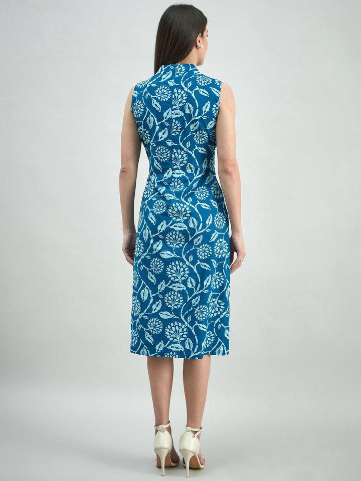 Navy-Blue-Cotton-Floral-Print-Relaxed-Fit-A-Line-Dress