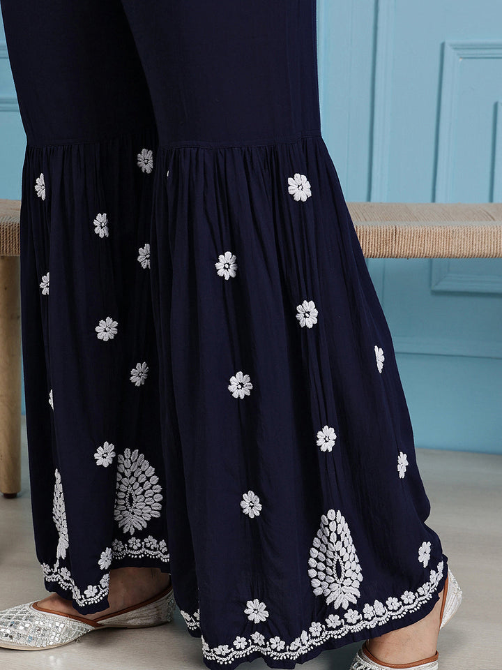 Navy-Blue-Modal-Lucknowi-Chikankari-Sharara-Set-(Set-Of-2)