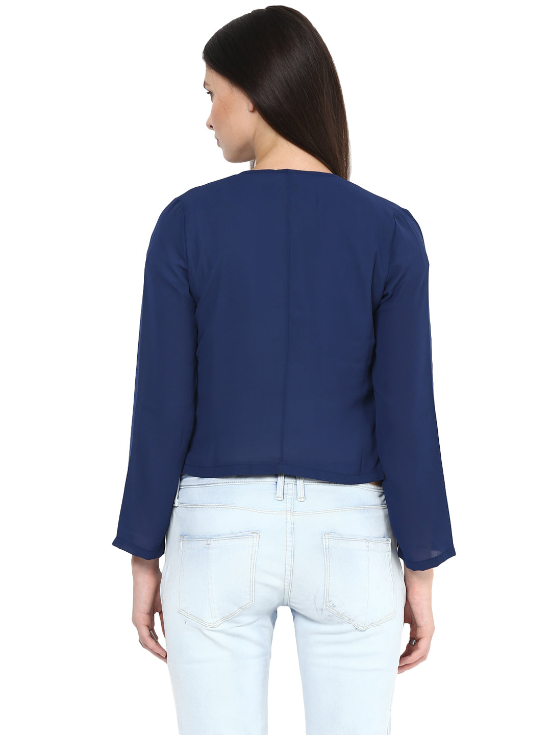 Navy-Blue-Polyester-Short-Blazer-Top