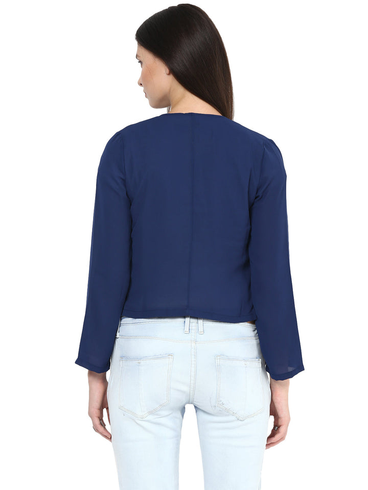 Navy-Blue-Polyester-Short-Blazer-Top