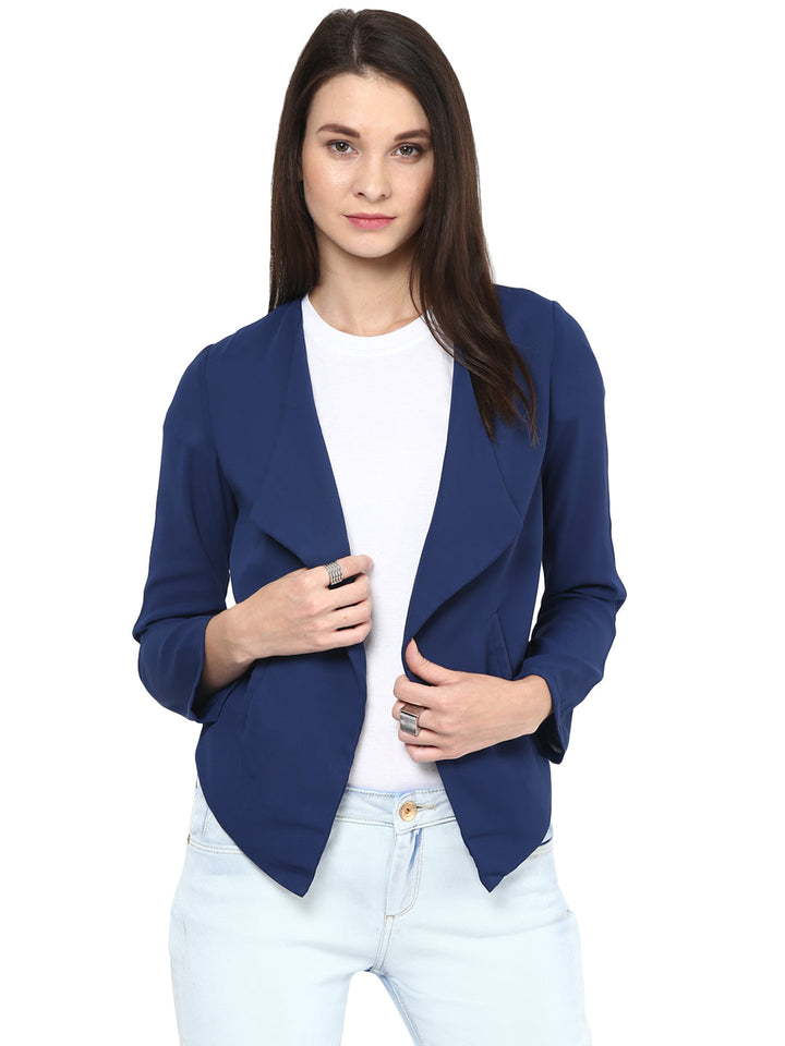 Navy-Blue-Polyester-Short-Blazer-Top