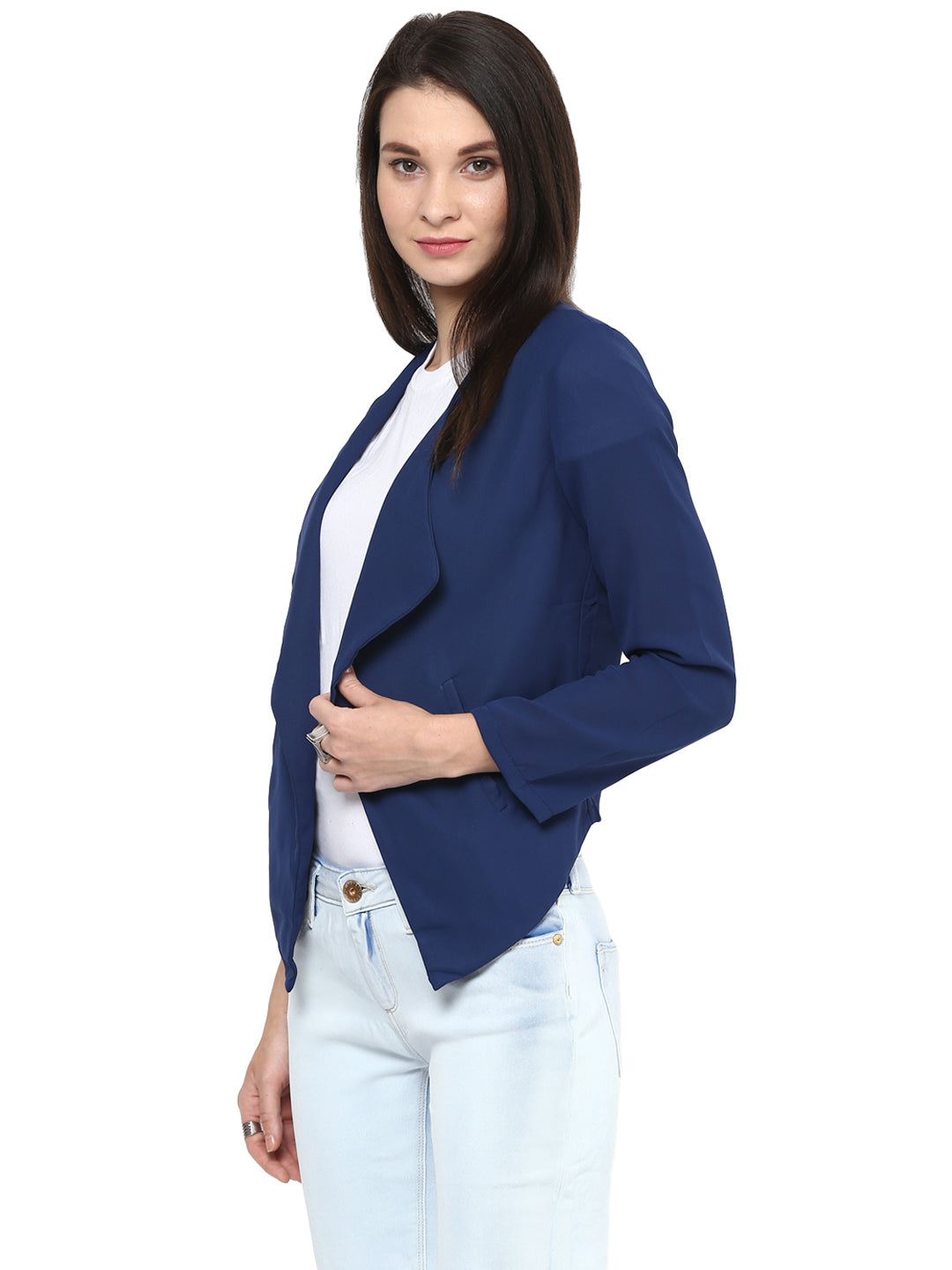 Navy-Blue-Polyester-Short-Blazer-Top
