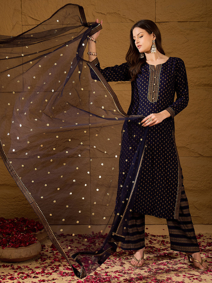 Navy-Blue-Viscose-Rayon-Motifs-Printed-3-Piece-Kurta-Set