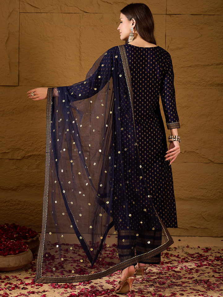 Navy-Blue-Viscose-Rayon-Motifs-Printed-3-Piece-Kurta-Set