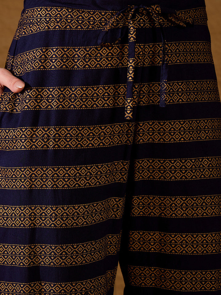 Navy-Blue-Viscose-Rayon-Motifs-Printed-3-Piece-Kurta-Set