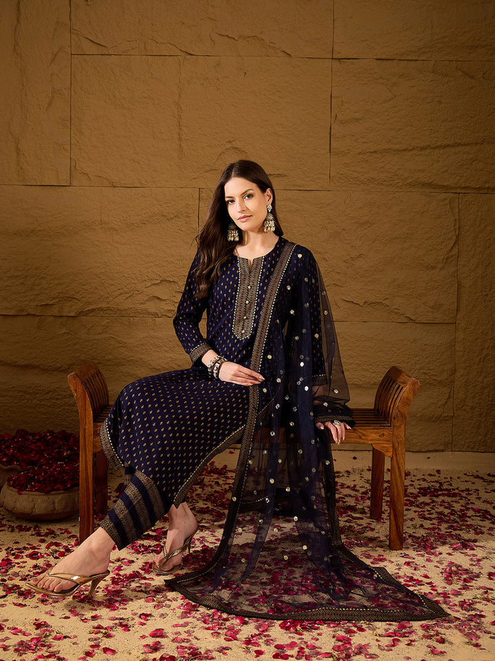 Navy-Blue-Viscose-Rayon-Motifs-Printed-3-Piece-Kurta-Set