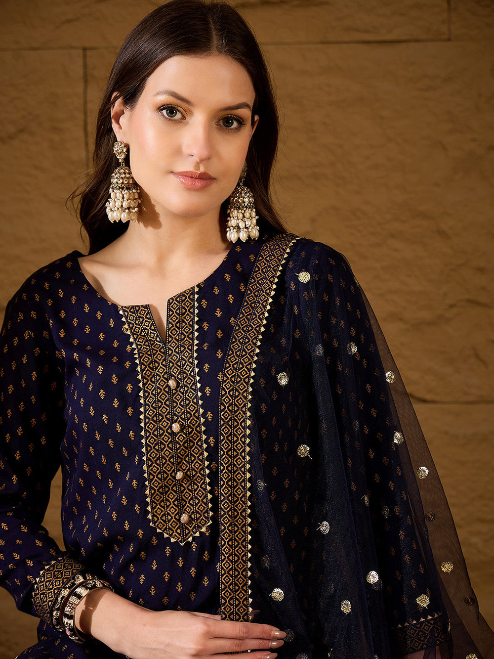 Navy-Blue-Viscose-Rayon-Motifs-Printed-3-Piece-Kurta-Set