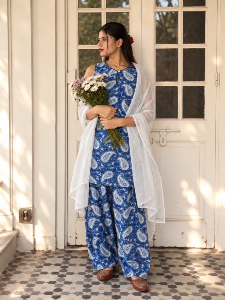 Indigo Printed Farshi Set