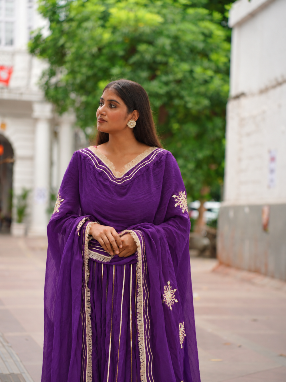 Purple Silk Sleeveless Lehenga Set