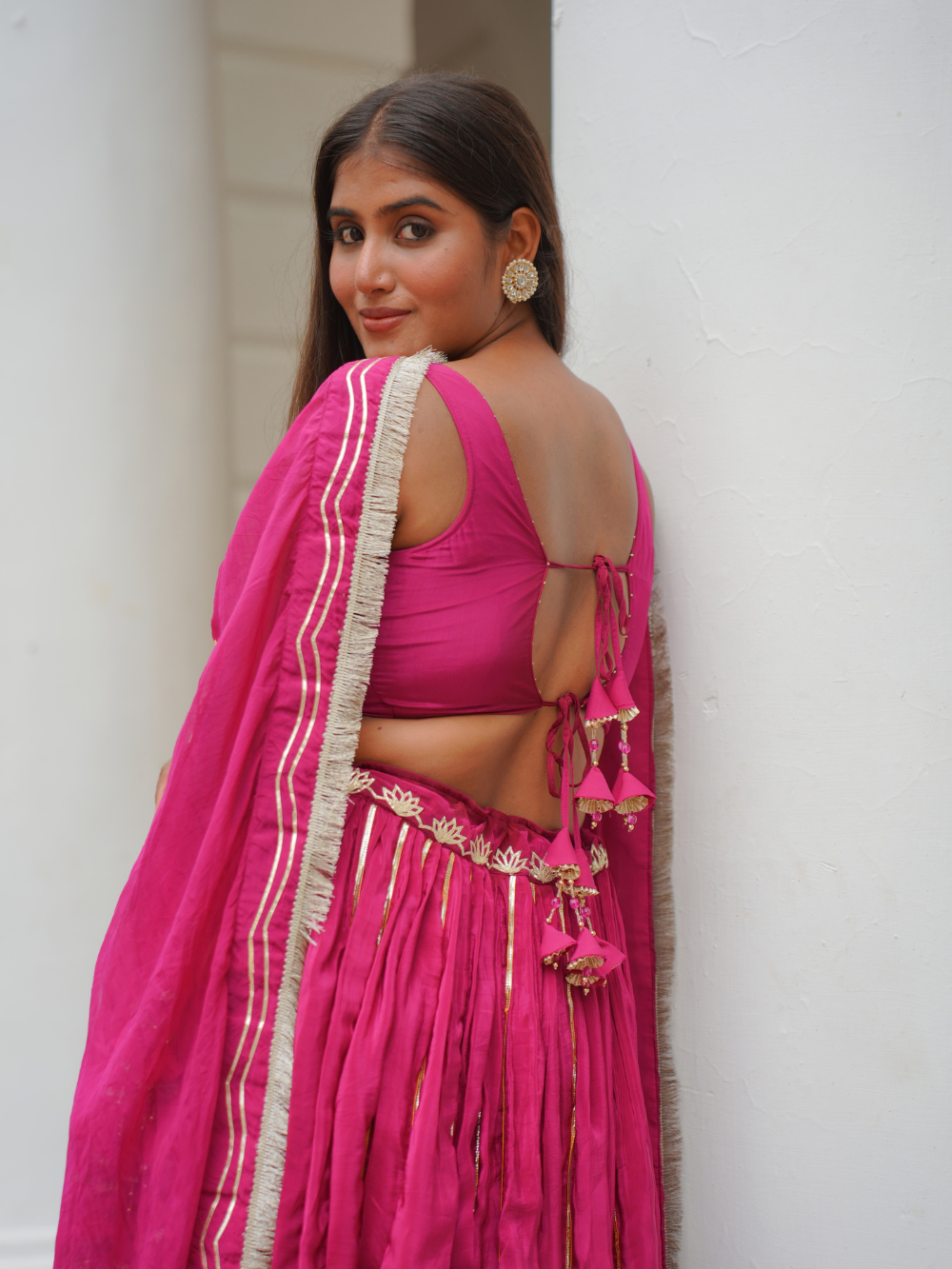 Wine Silk Sleeveless Blouse Lehenga Set