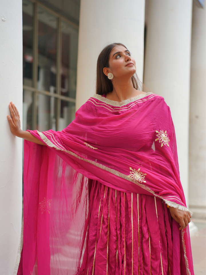 Wine Silk Sleeveless Blouse Lehenga Set