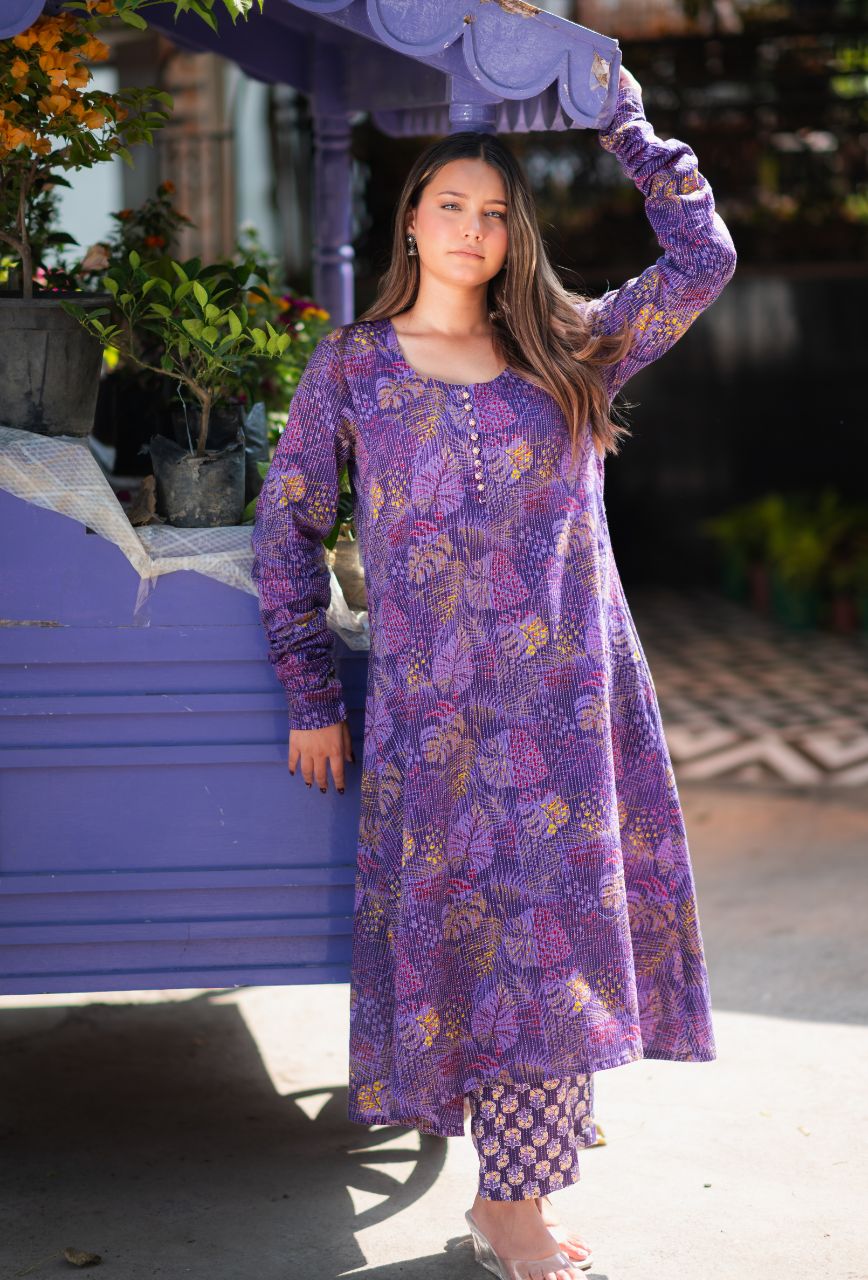 Purple-Kantha-Cotton-Twirl-Kurta-&-Pant-Set