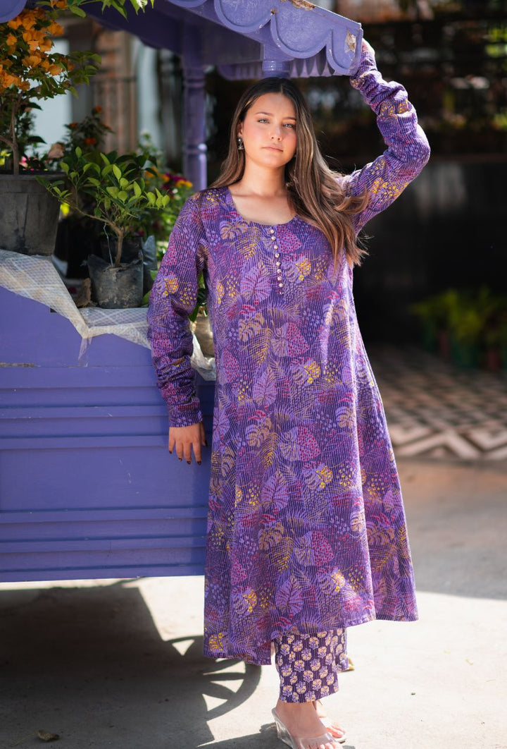 Purple-Kantha-Cotton-Twirl-Kurta-&-Pant-Set