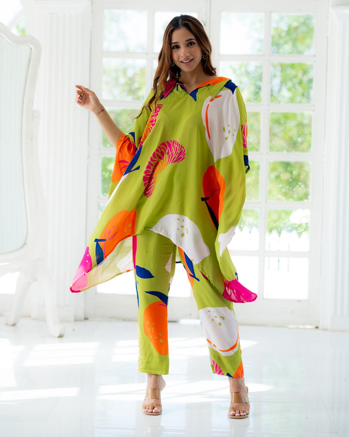 Paroot-Green-Rayon-Kaftan-Co-Ord-Set