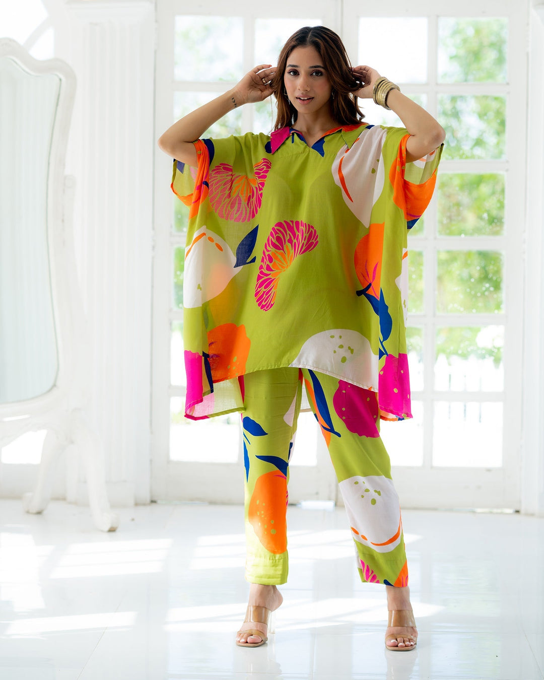 Paroot-Green-Rayon-Kaftan-Co-Ord-Set