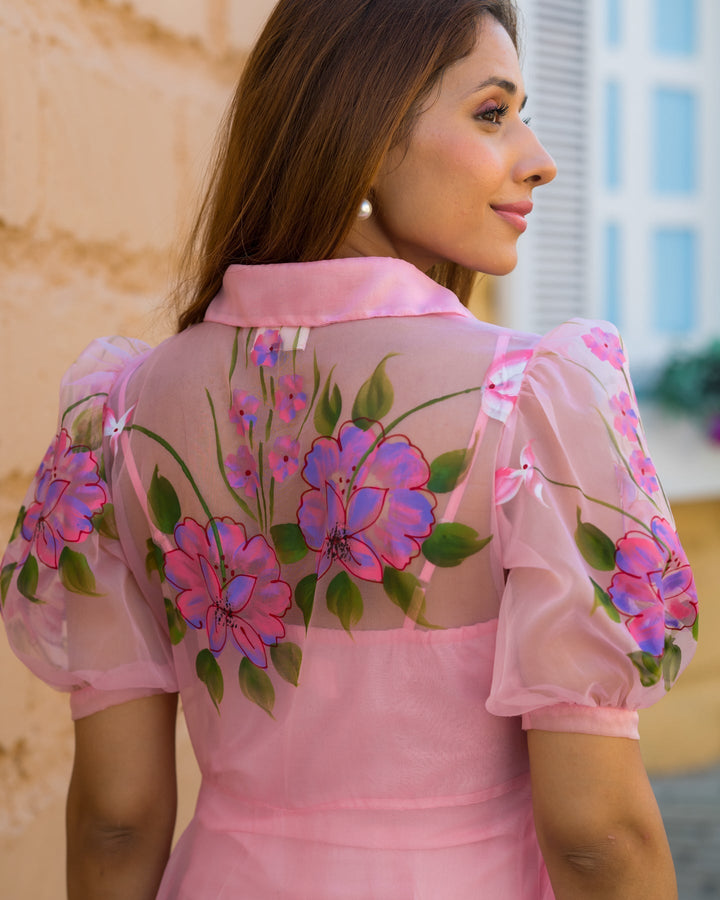 Pink-Organza-Hand-Painted-Shirt-Maxi-Dress