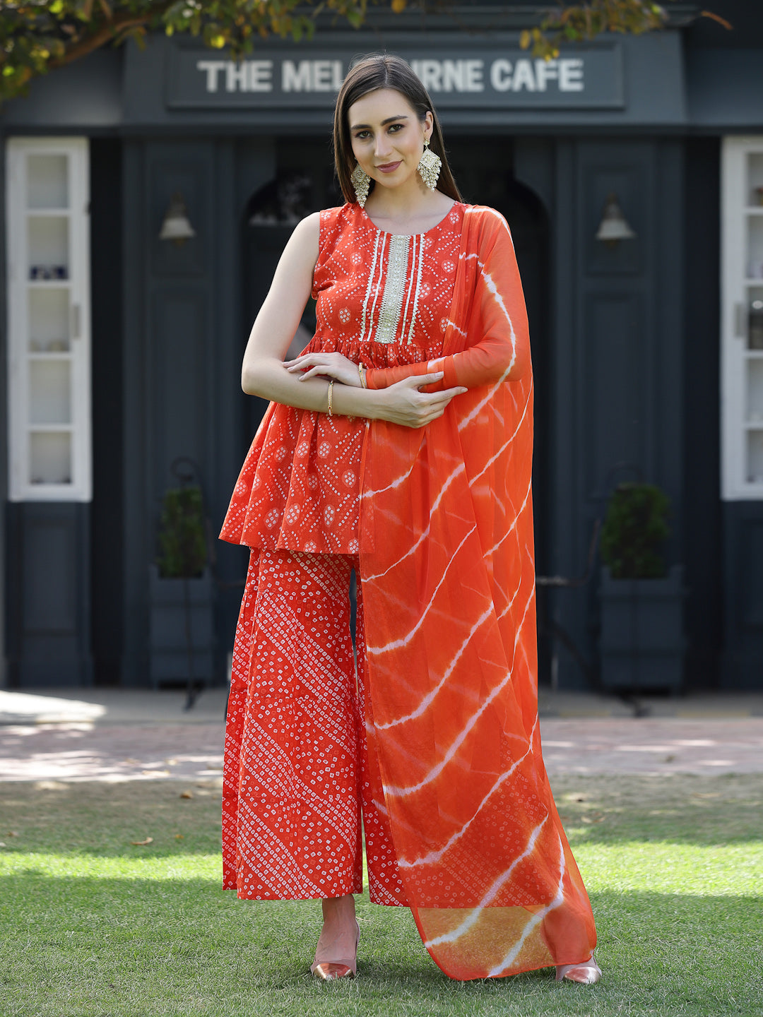 Orange-Cotton-Bandhej-Printed-Flared-3-Piece-Sharara-Set
