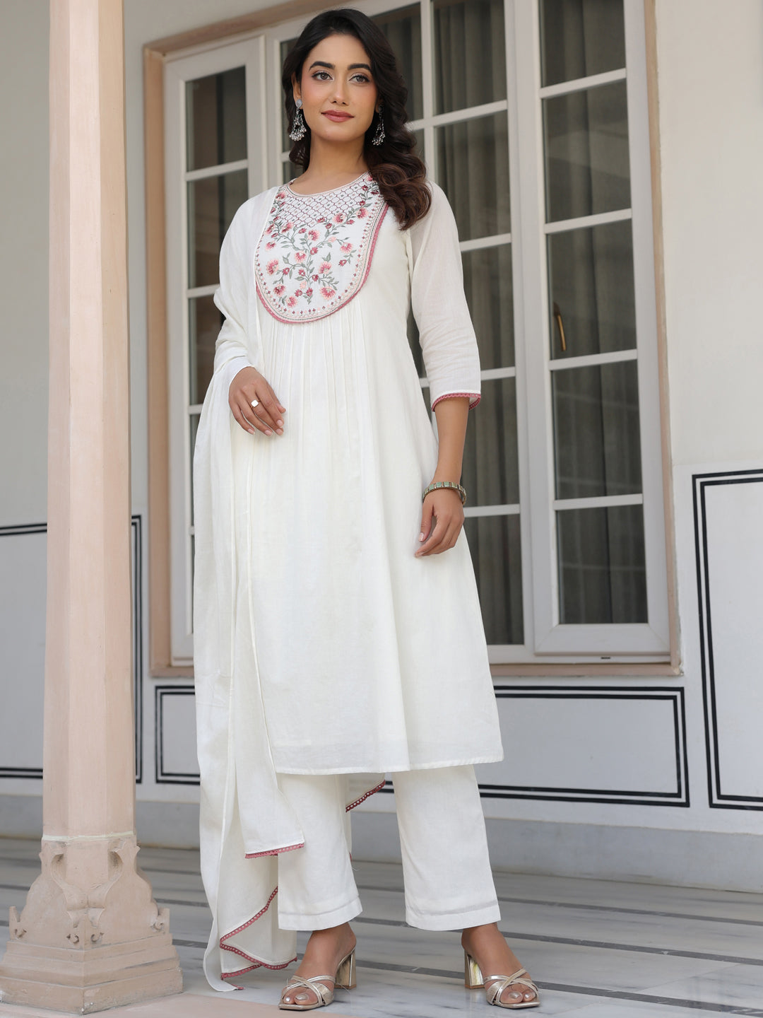 Off-White-Cotton-A-Line-Yoke-Embroidered-3-Piece-Kurta-Set