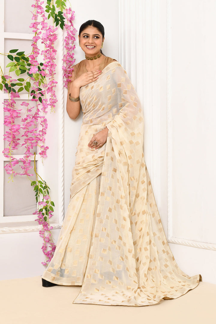 Off-White-Jute-Upada-Golden-Checker-Pattern-Saree