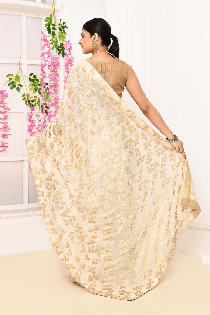 Off-White-Jute-Upada-Golden-Leaf-Pattern-Saree