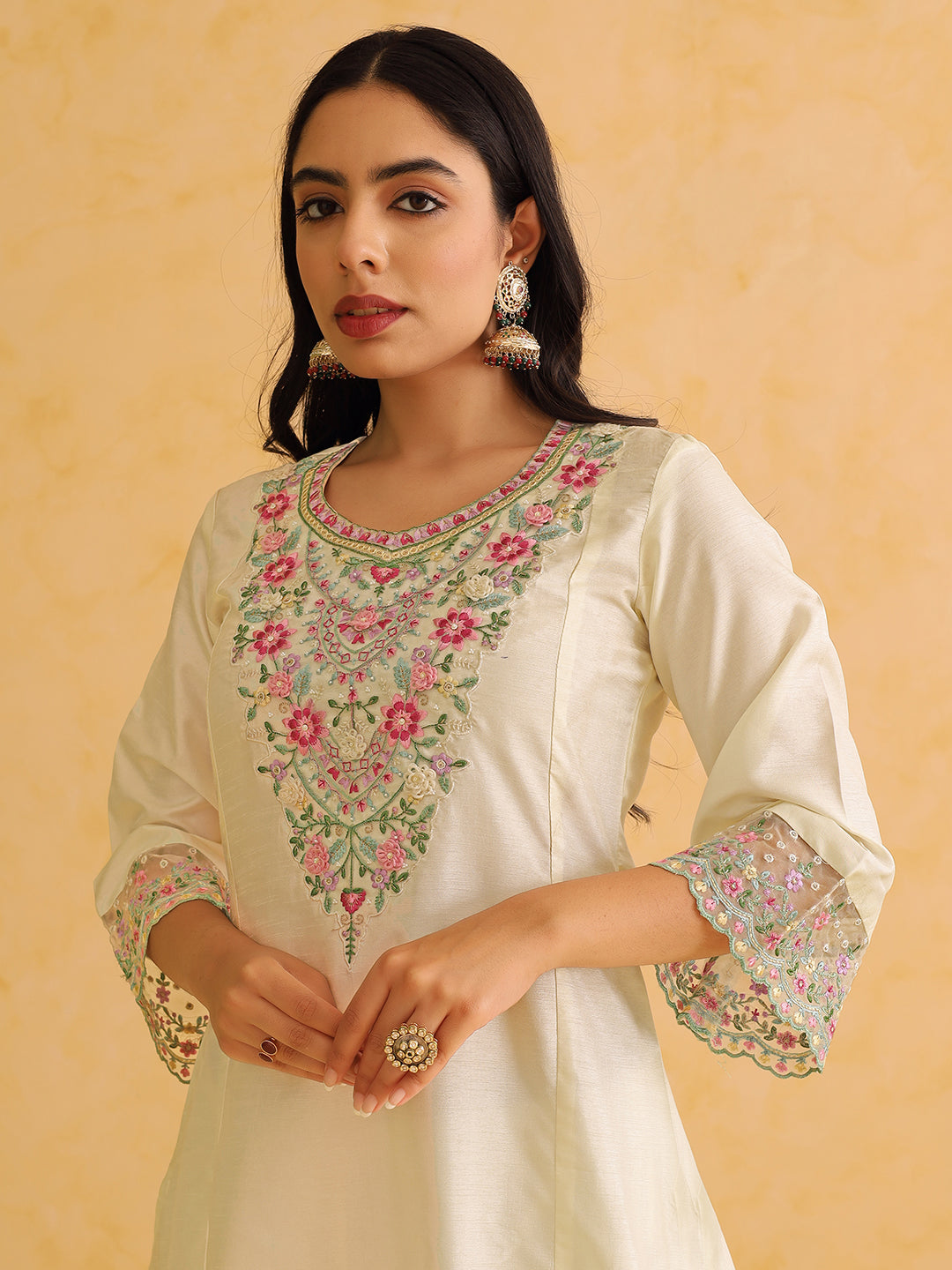 ZERESOUQ-Off-White-Silk-Blend-Embroidered-Straight-3-Piece-Kurta-Set
