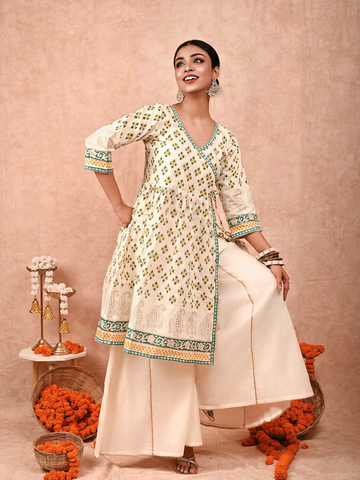 ZERESOUQ-Off-White-Tara-Chanderi-Silk-Kurta-Gharara-Set-(Set-Of-2)