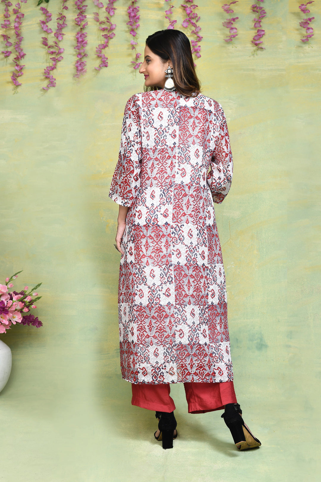 Off-White-&-Maroon-Linen-Handblock-Printed-2-Piece-Kurta-Set